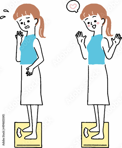 体重を気にして美容ダイエットが成功した可愛い女性のシンプルなイラスト