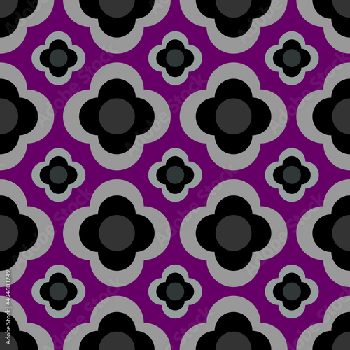 Seamless lined gray floral motifs for fabric and printed products on a purple background.