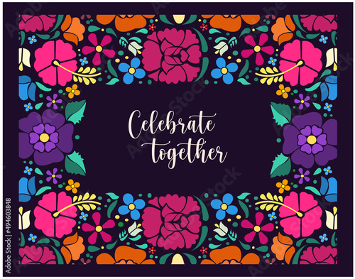 Canvas Print Beautiful and colorful Oaxacan embroidered frame