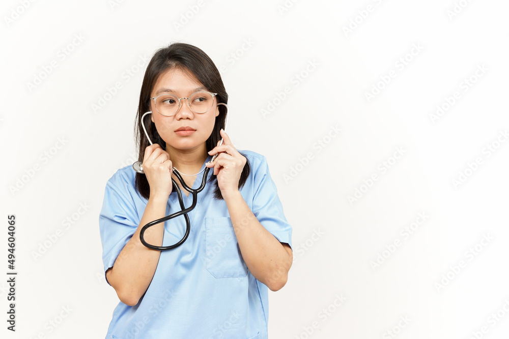 Using Stethoscope Of Asian Young Doctor Isolated On White Background Using Stethoscope Of Asian Young Doctor Isolated On White Background