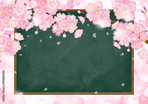 桜と黒板のベクターフレーム素材