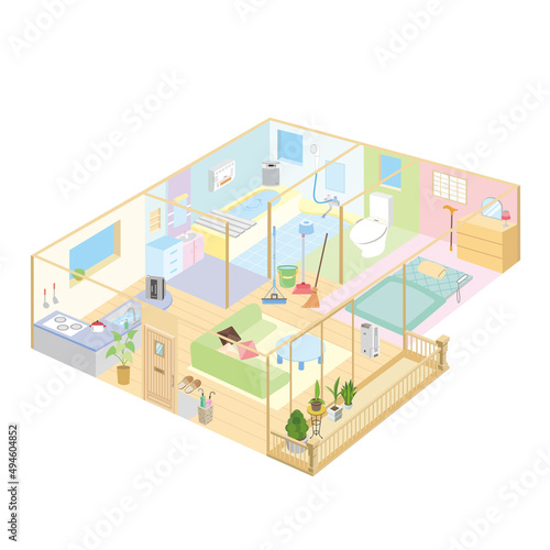 生活　家の間取り　部屋　上から見た部屋　平屋
