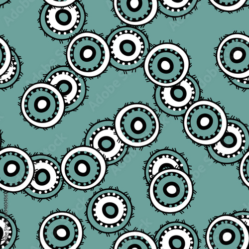 Seamless pattern with geometric aboriginal ornament. Ethnic tribal rounded color background. Afican, australian motiph. Dots painting. Vector illustration, template design for cloth, card, fabric