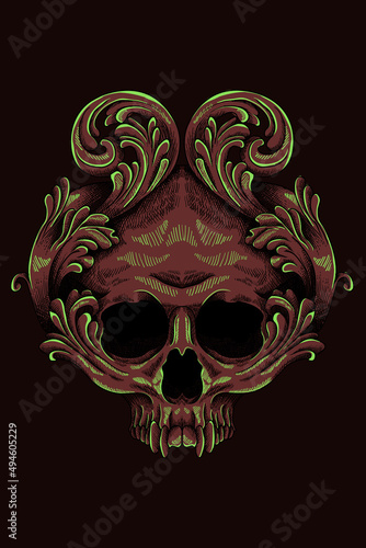 Skull with ornament vector illustration