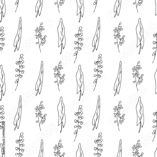 Seamless floral pattern Sorrel plant vector hand drawn illustration isolated on white background, ink sketch, decorative herbal line art medical herb for design cosmetic, natural medicine, kitchen