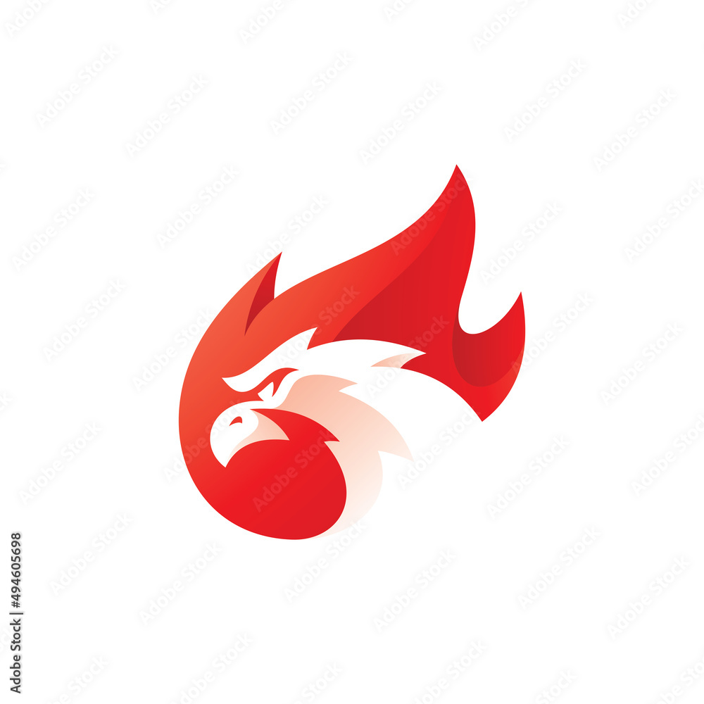 Negative space bird head and fire, flame logo design. Phoenix vector icon with modern gradient color Negative space bird head and fire, flame logo design. Phoenix vector icon with modern gradient color