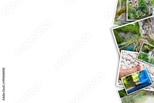 Travel collage, mosaic with pictures image of different places and landscapes. Travel in Europe and nature collage