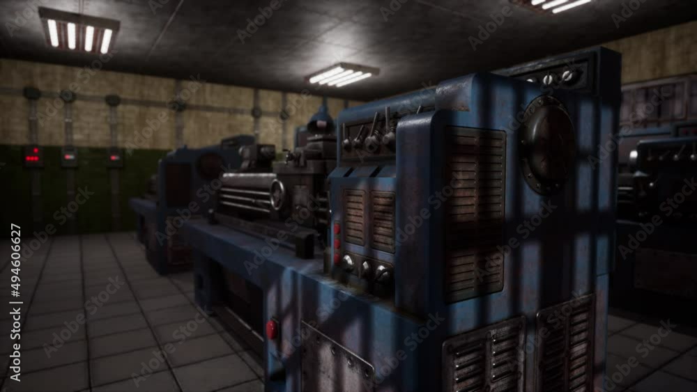 old abandoned factory room with lathes old abandoned factory room with lathes