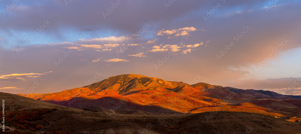 Panoramic view of Mt Ogden sunset in Utah during autumn time