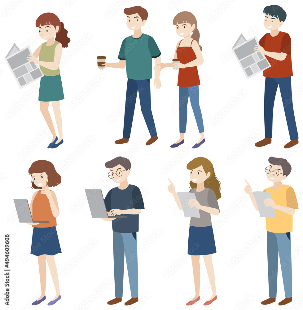 Flat business persons working in office Flat business persons working in office