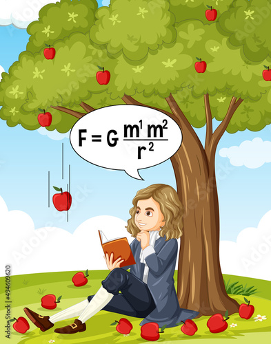 Isaac Newton sitting under apple tree