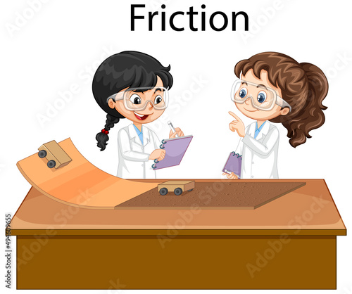 Scientist kids doing friction experiment