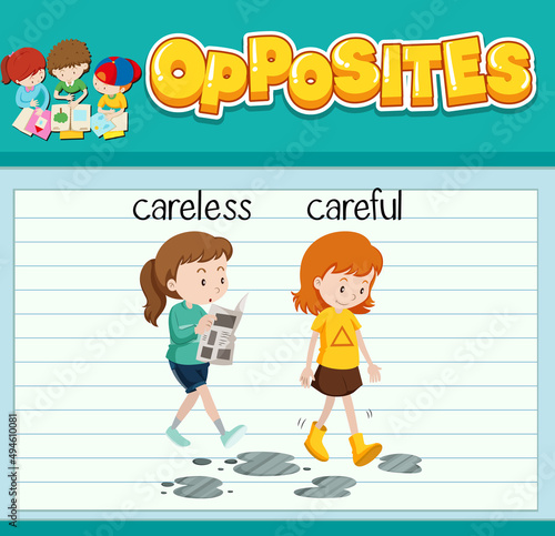 Education word card of English opposites word