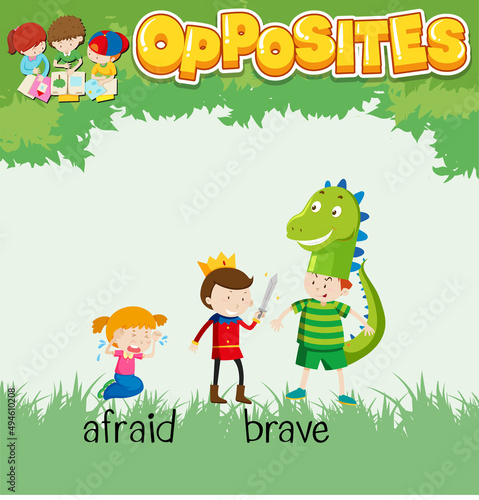 Opposite words for afraid and brave