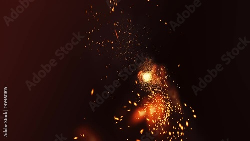 Bright flashes of light, accompanied by many light particles, pierce the black screen towards the camera. Sparks from shots.