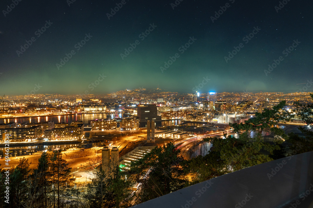The little aurora borealis over Oslo, the capital of Norway