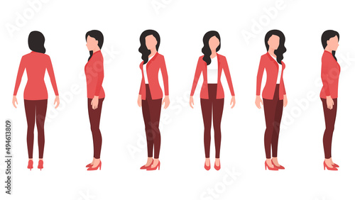 woman in office outfit, businesswoman character vector illustration set on white background.