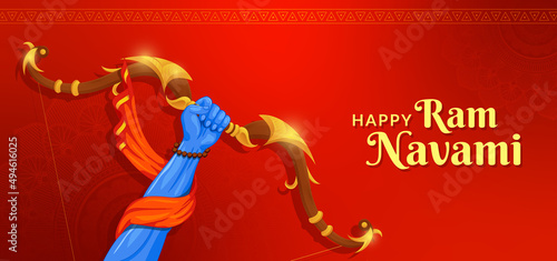 Shri Ram Navami Greeting hands of Lord Rama Holding Big Bow and Arrow photo