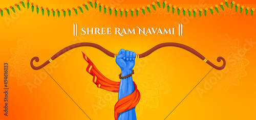 Shri Ram Navami Greeting hands of Lord Rama Holding Big Bow and Arrow