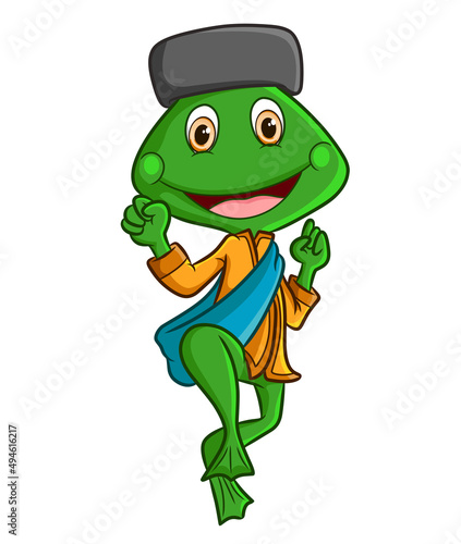 The cute frog wearing a cap and sarong