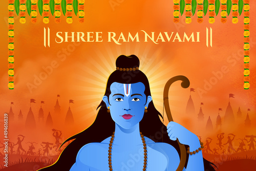 Shree Ram Navami celebration Lord Rama standing with bow and arrow