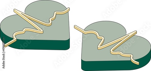 主線のある立体的でアイソメトリックな心電図のイメージのイラスト、２パターン.
