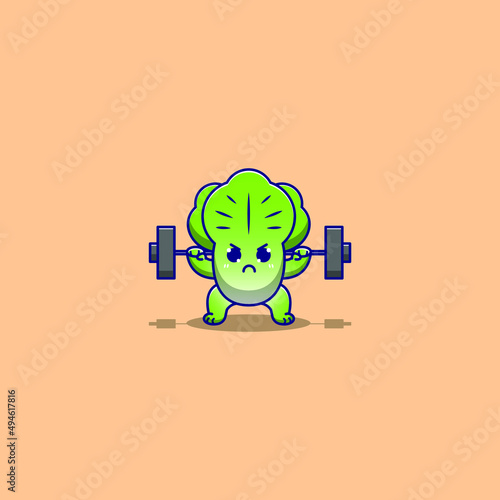 cute lettuce doing weight training