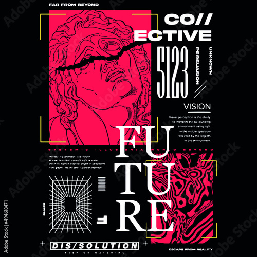 statue and geometric shapes with slogan Vector design for t-shirt graphics, banner, fashion prints, slogan tees, stickers, flyer, posters and other creative uses