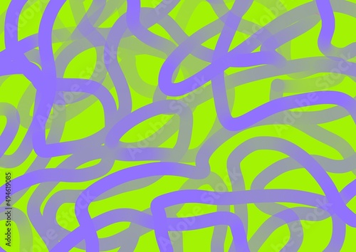 Abstract art background bright green color with wavy swirl purple lines. Backdrop with violet ribbon. Wave pattern.