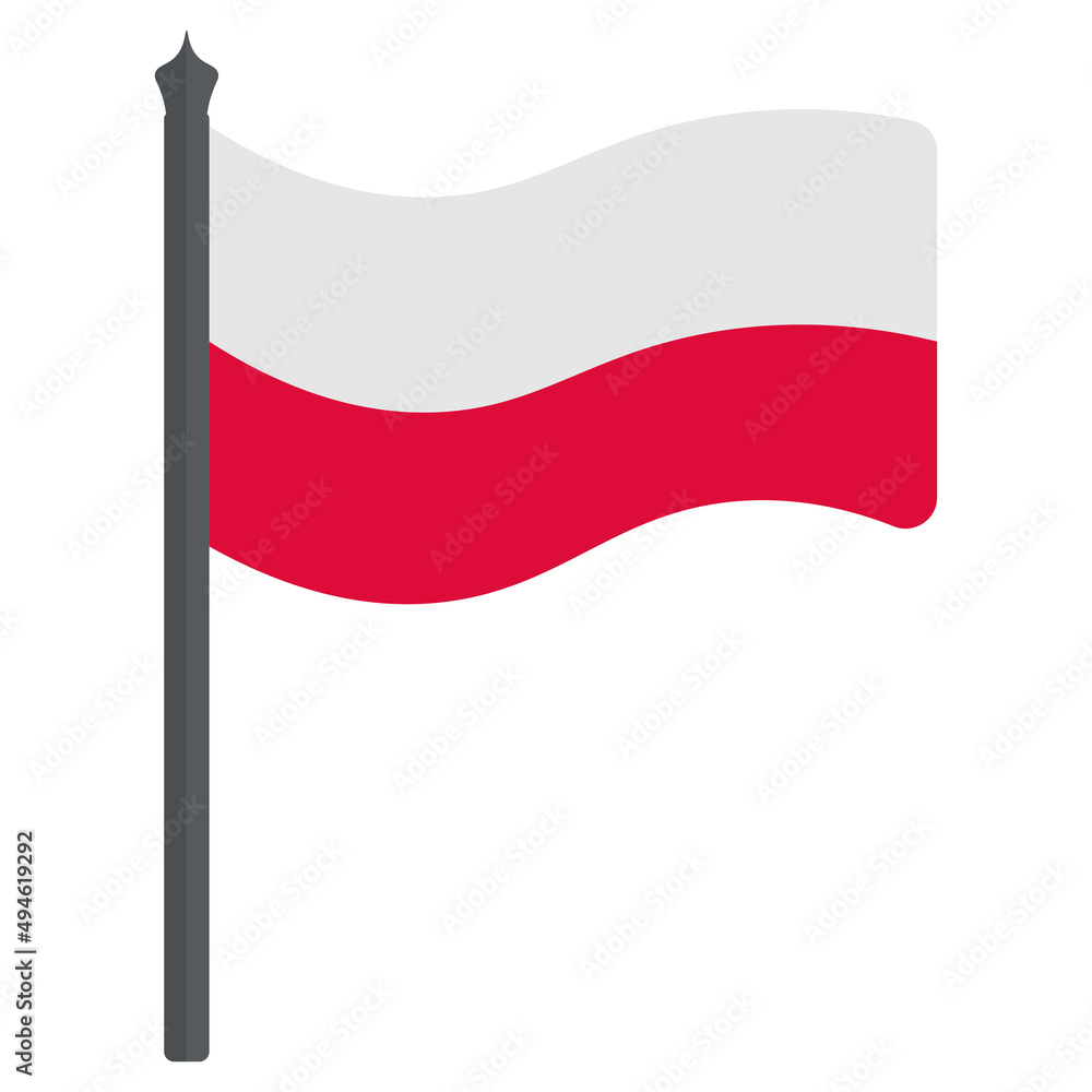 Flag of Poland. Vector illustration. The fabric is decorated with two stripes. The national symbol of the state develops in the wind. Flat style. Isolated background. Political themes. I Flag of Poland. Vector illustration. The fabric is decorated with two stripes. The national symbol of the state develops in the wind. Flat style. Isolated background. Political themes. I