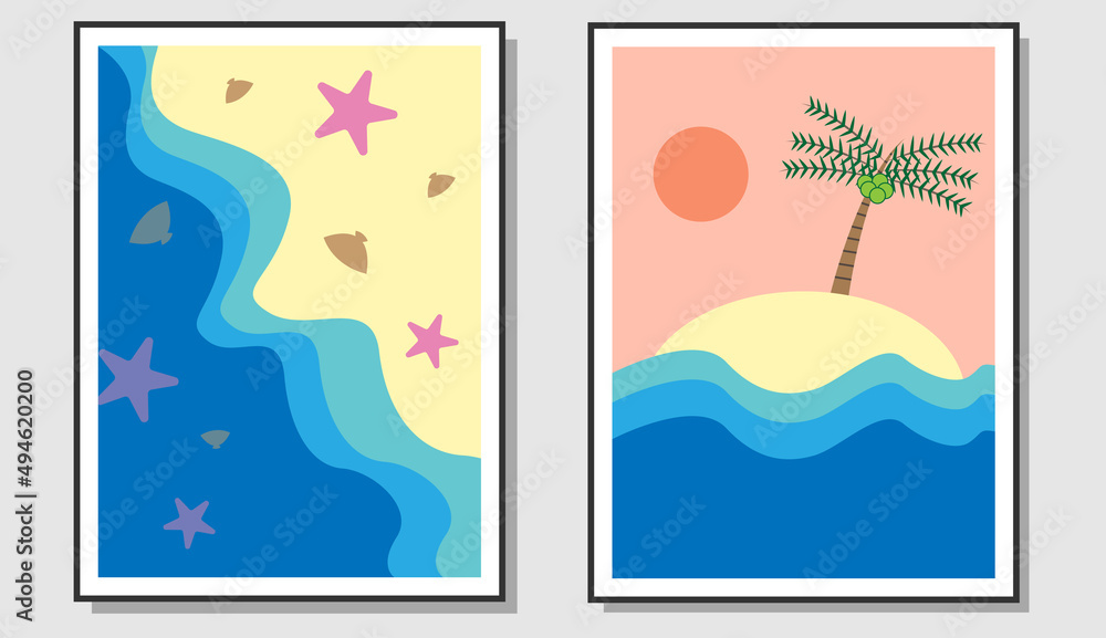 Coastal wall art. Suitable for living room wall decoration. Vector illustration