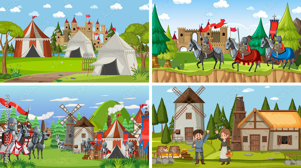 Set of different scene medieval Set of different scene medieval