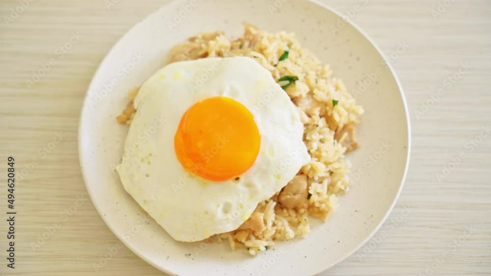 fried rice with pork and fried egg in Japanese style - Asian food style fried rice with pork and fried egg in Japanese style - Asian food style