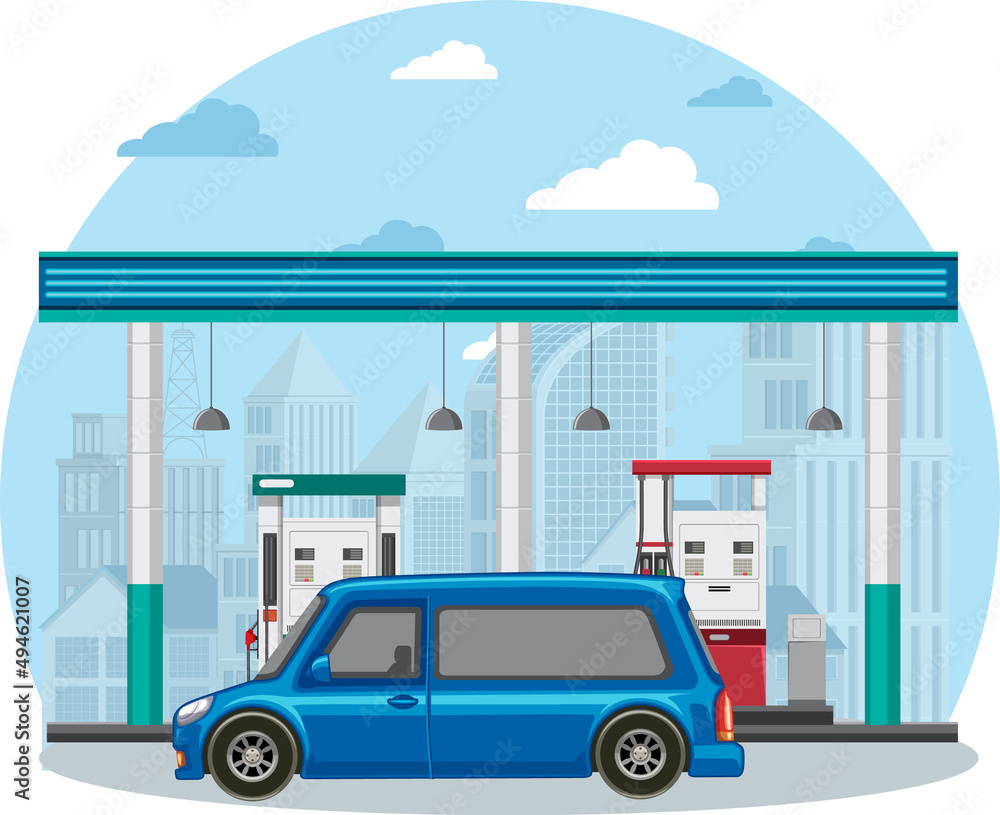 Gas station scene on white background Gas station scene on white background