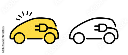EVや電気自動車の線画のベクターイラストアイコンセット