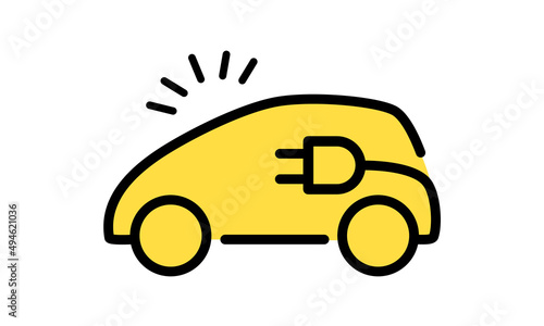 EVや電気自動車の線画のベクターイラストアイコン