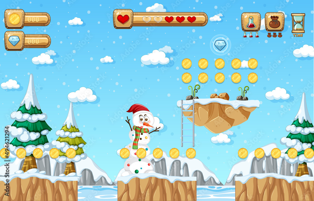 Game Template Snow Falling Scene Game Template Snow Falling Scene