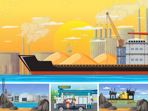 Set of oil petrol and gas relevant scene