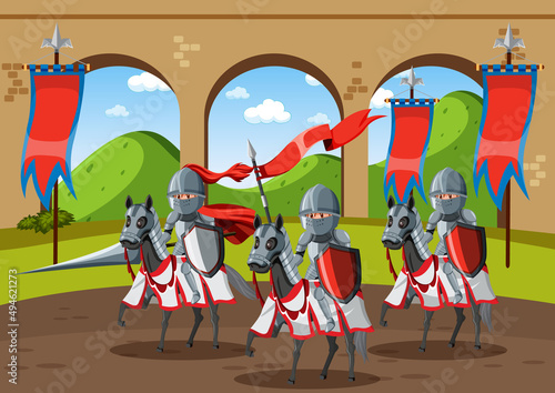 Medieval armoured knights group