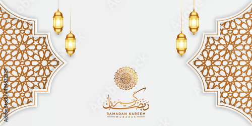 arabic islamic luxury white horizontal ramadan or ramadhan banner with islamic arabic pattern for eid al fitr ramzan mubarak background