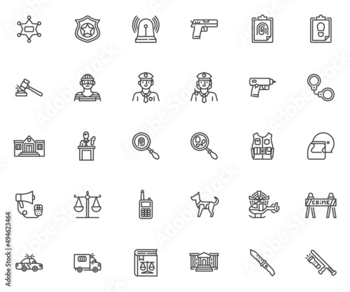 Police and law enforcement line icons set