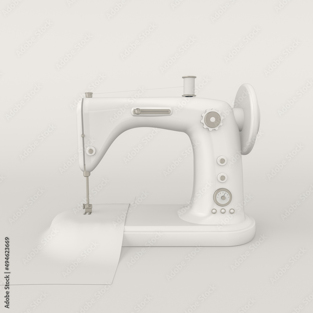 3d render illustration of retro sewing machine. Modern trendy design.  White color.