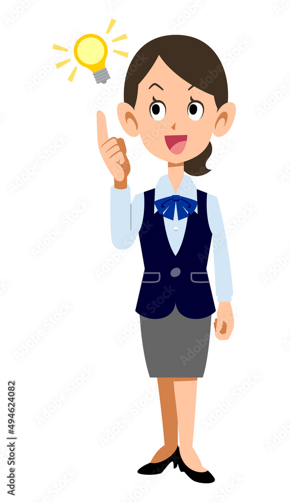 制服着用の女性会社員がアイデアを閃く
