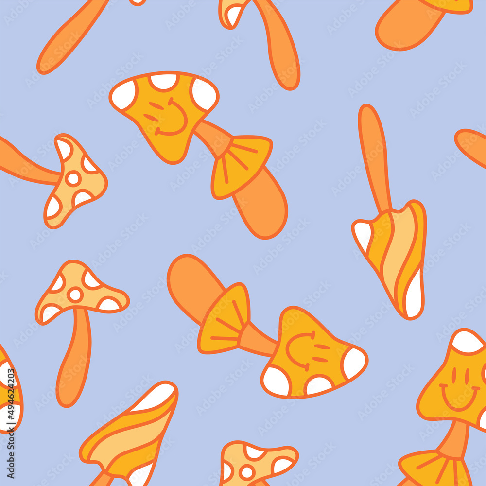 Retro seamless vector pattern with mushrooms