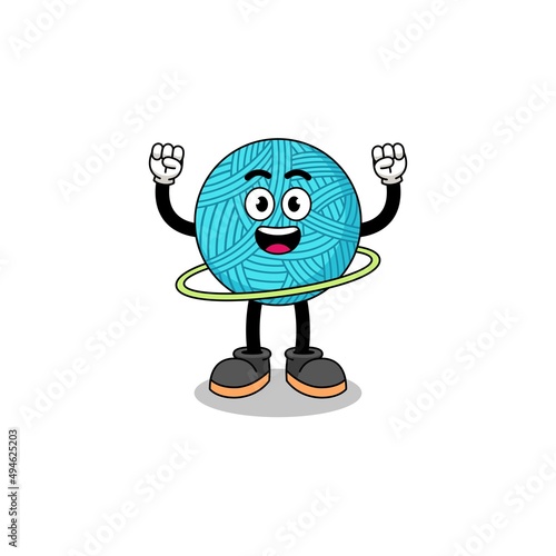 Character Illustration of yarn ball playing hula hoop