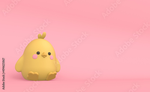 3d render illustration of cute little chicken. Modern trendy design. Pastel colors.