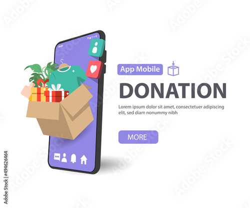 e-donation concept.close-up of gift box make an online donate via mobile phone