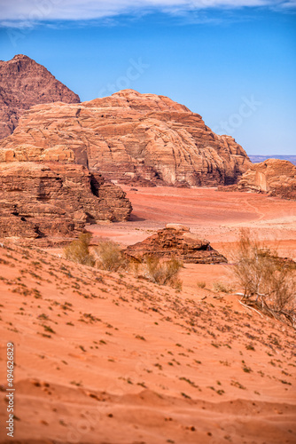 Extraordinary mountain desert landscape, Wadi Rum Protected Area, Jordan.