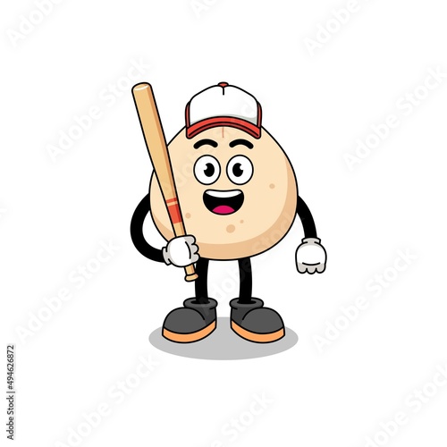 meat bun mascot cartoon as a baseball player