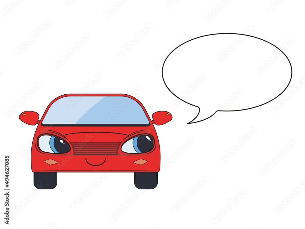 Happy cartoon car with an empty speech bubble. Vector illustration isolated on white background Happy cartoon car with an empty speech bubble. Vector illustration isolated on white background